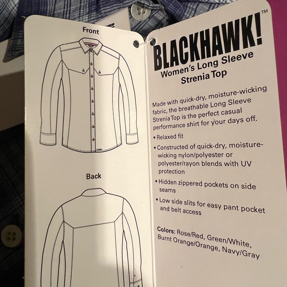 Blackhawk! Women’s Strenia Top Long Sleeve Button Shirt New! Plaid Green/White - Picture 7 of 7